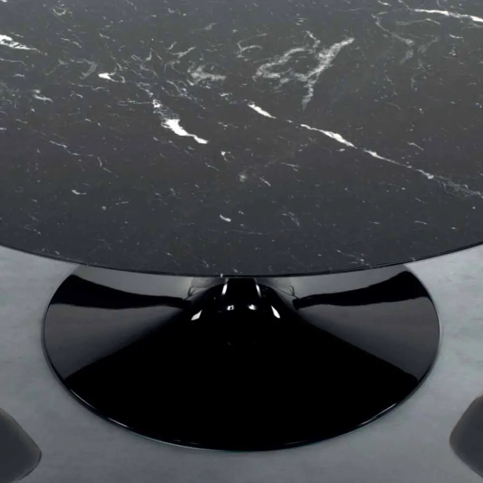 Modern Round Table in Carrara Marble and Marquinia Made in Italy – Dollars Viadurini