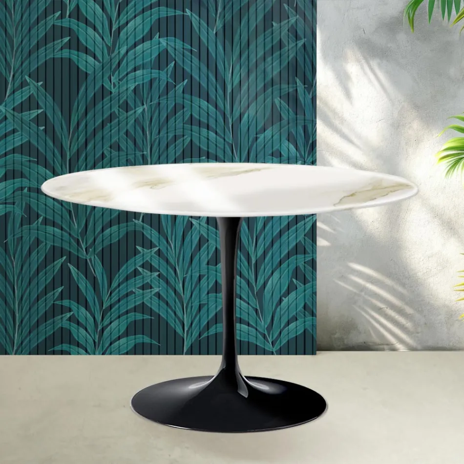 Saarinen Tulip Round Table H 74 cm in Florim Calacatta Gold Gloss Ceramic - Scarlet Viadurini