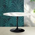 Saarinen Round Tulip Table H 74 cm in Glossy Statuario Florim Ceramic - Scarlet