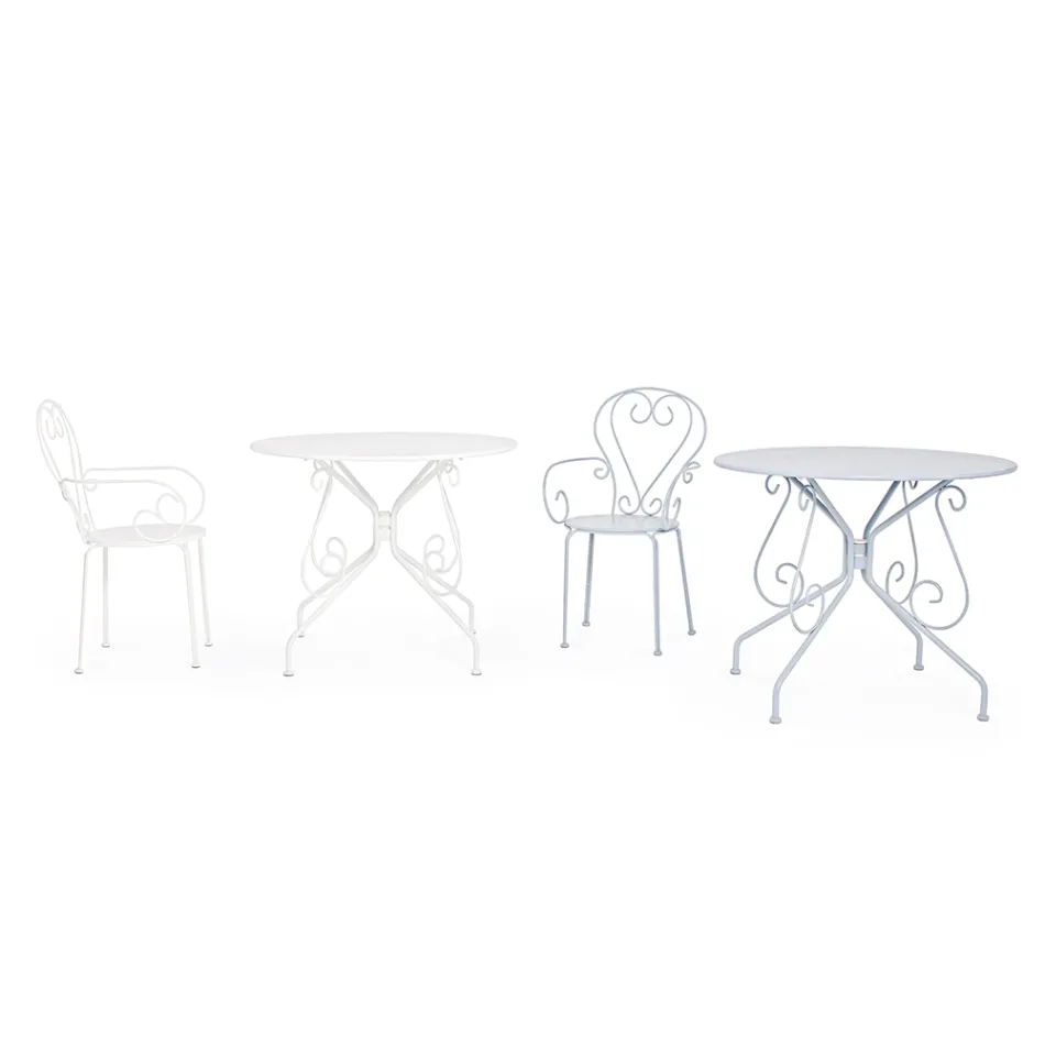 Shabby Chich Style Round Garden Table in Painted Steel - Enchantment Viadurini