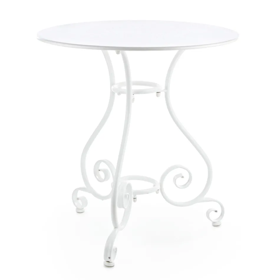 Shabby Chich Style Round Garden Table in Painted Steel - Enchantment Viadurini