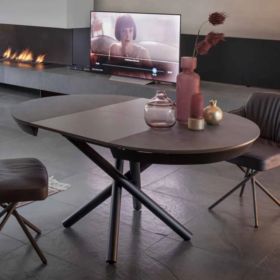 Round Dining Table Extendable to 165 cm with Ceramic Top - Pistolero Viadurini