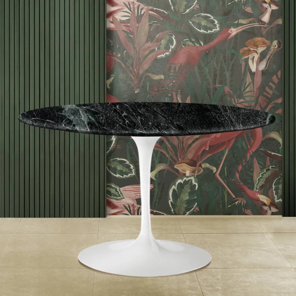 Eero Saarine Tulip Table H 73 with Round Top in Verde Alpi Marble Viadurini