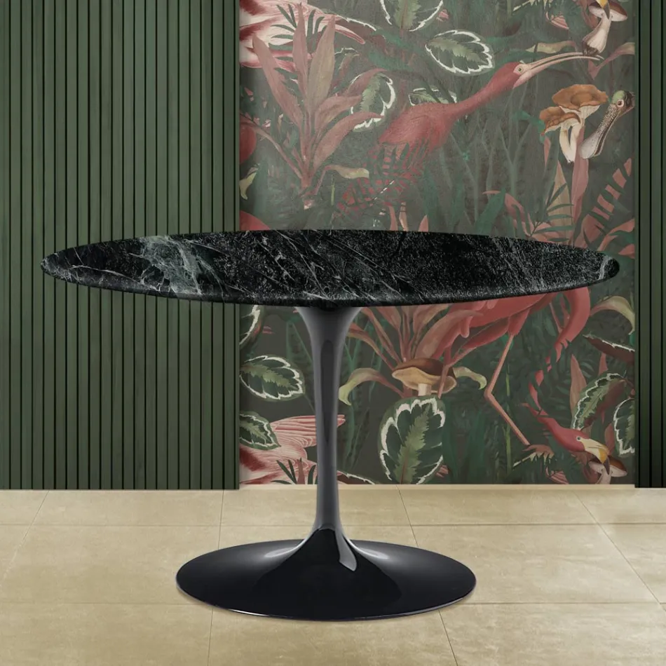 Eero Saarine Tulip Table H 73 with Round Top in Verde Alpi Marble Viadurini