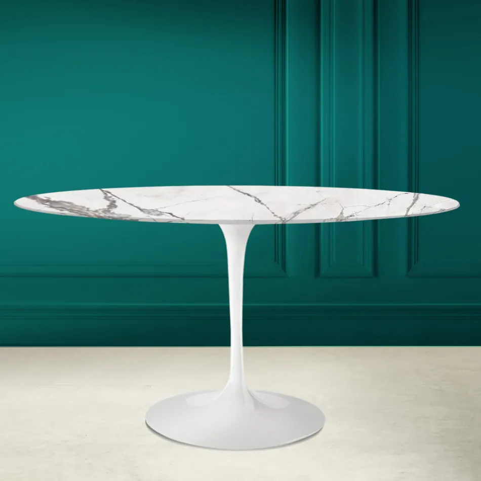 Tulip Table Eero Saarine H 73 Oval in Ceramic Invisible Select Made in Italy - Scarlet Viadurini