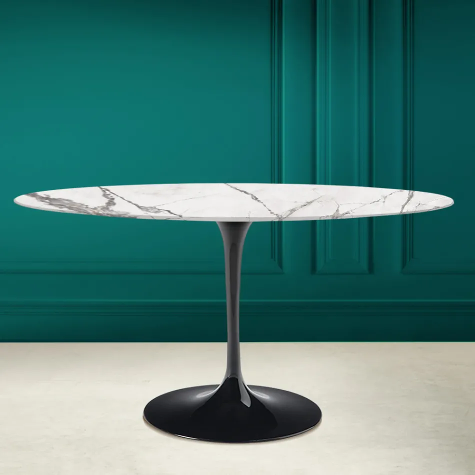 Tulip Table Eero Saarine H 73 Oval in Ceramic Invisible Select Made in Italy - Scarlet Viadurini