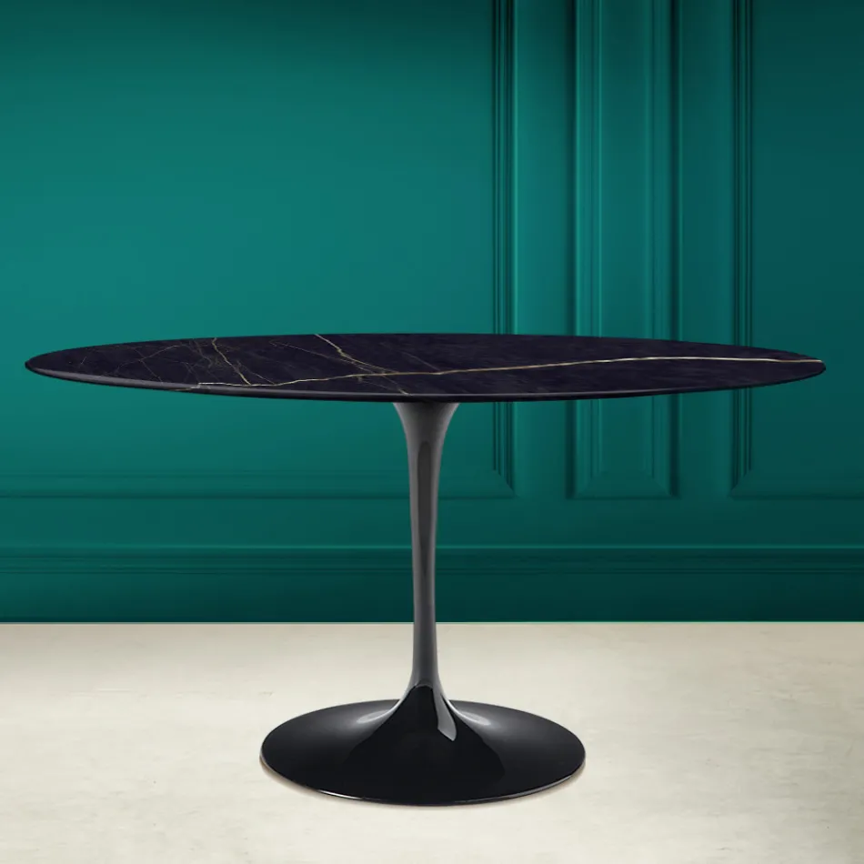 Tulip Table Eero Saarine H 73 Oval in Ceramic Noir Laurent Made in Italy - Scarlet Viadurini