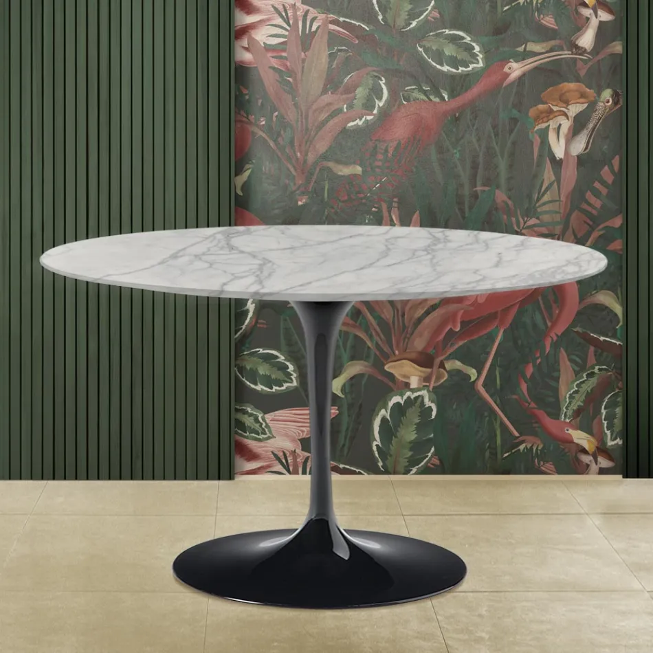 Eero Saarinen Tulip Table H 73 with Round Top in Statuarietto Carrara Marble Viadurini