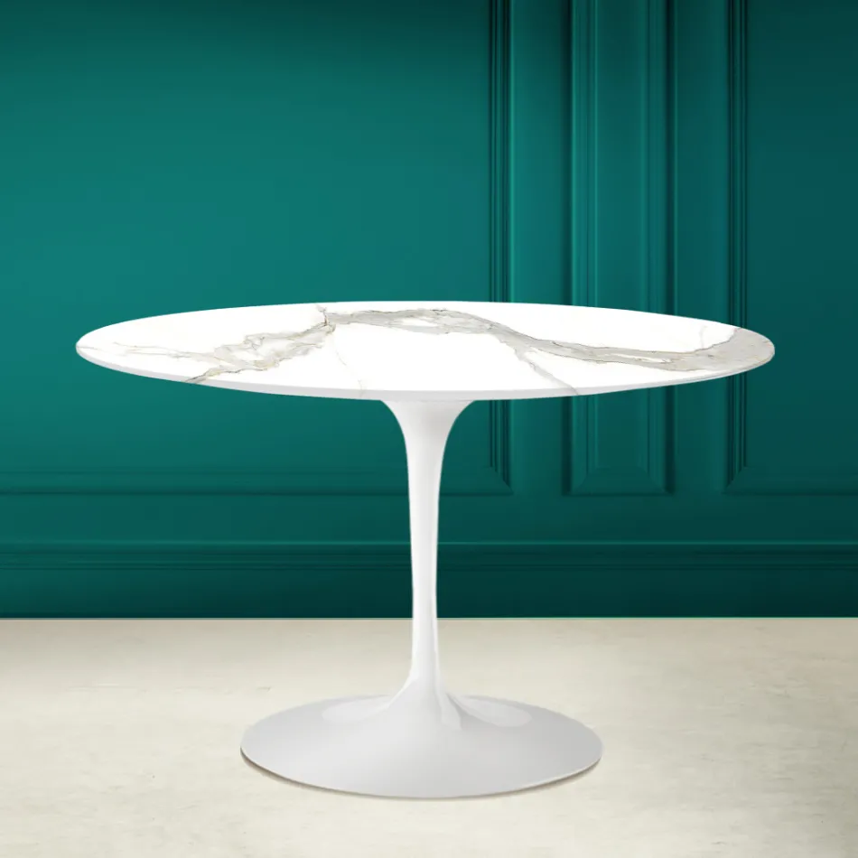Tulip Table Eero Saarinen H 73 in Calacatta Michelangelo Made in Italy - Scarlet Viadurini