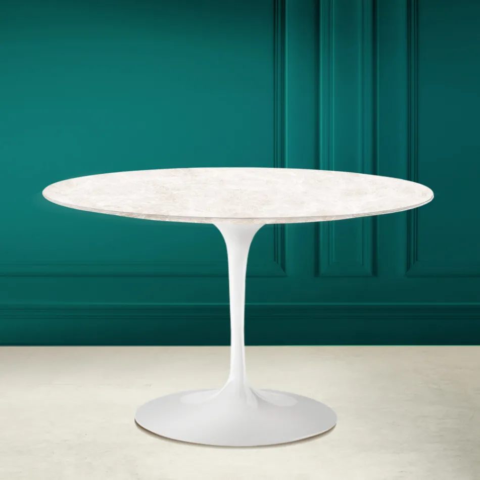 Tulip Table Eero Saarinen H 73 in Diamond Cream Ceramic Made in Italy - Scarlet Viadurini