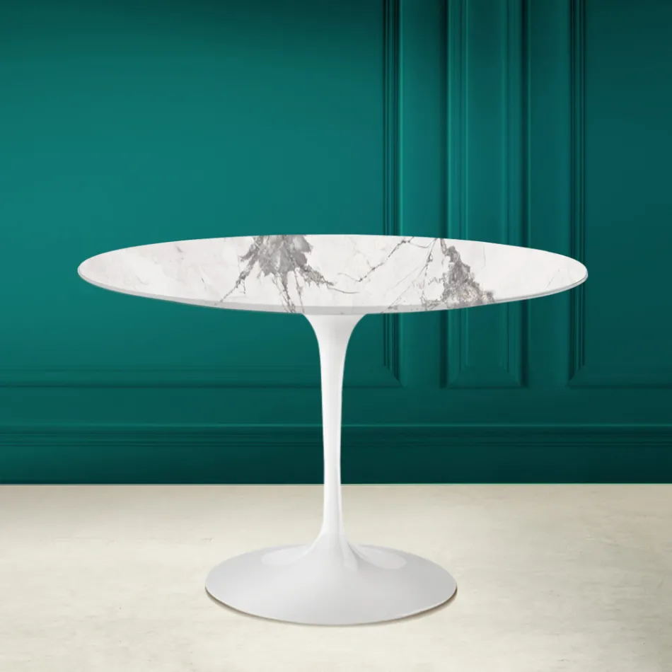 Tulip Table Eero Saarinen H 73 in Invisible Select Ceramic Made in Italy - Scarlet Viadurini