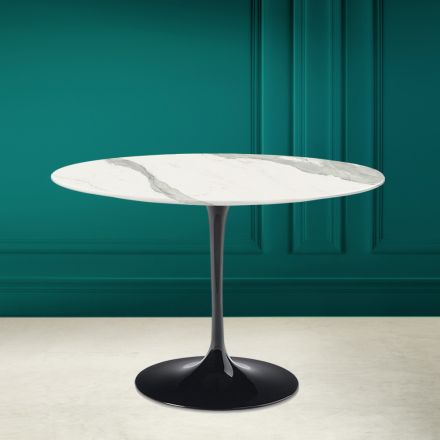 Tulip Table Eero Saarinen H 73 in Statuario Full Vein Ceramic Made in Italy - Scarlet Viadurini
