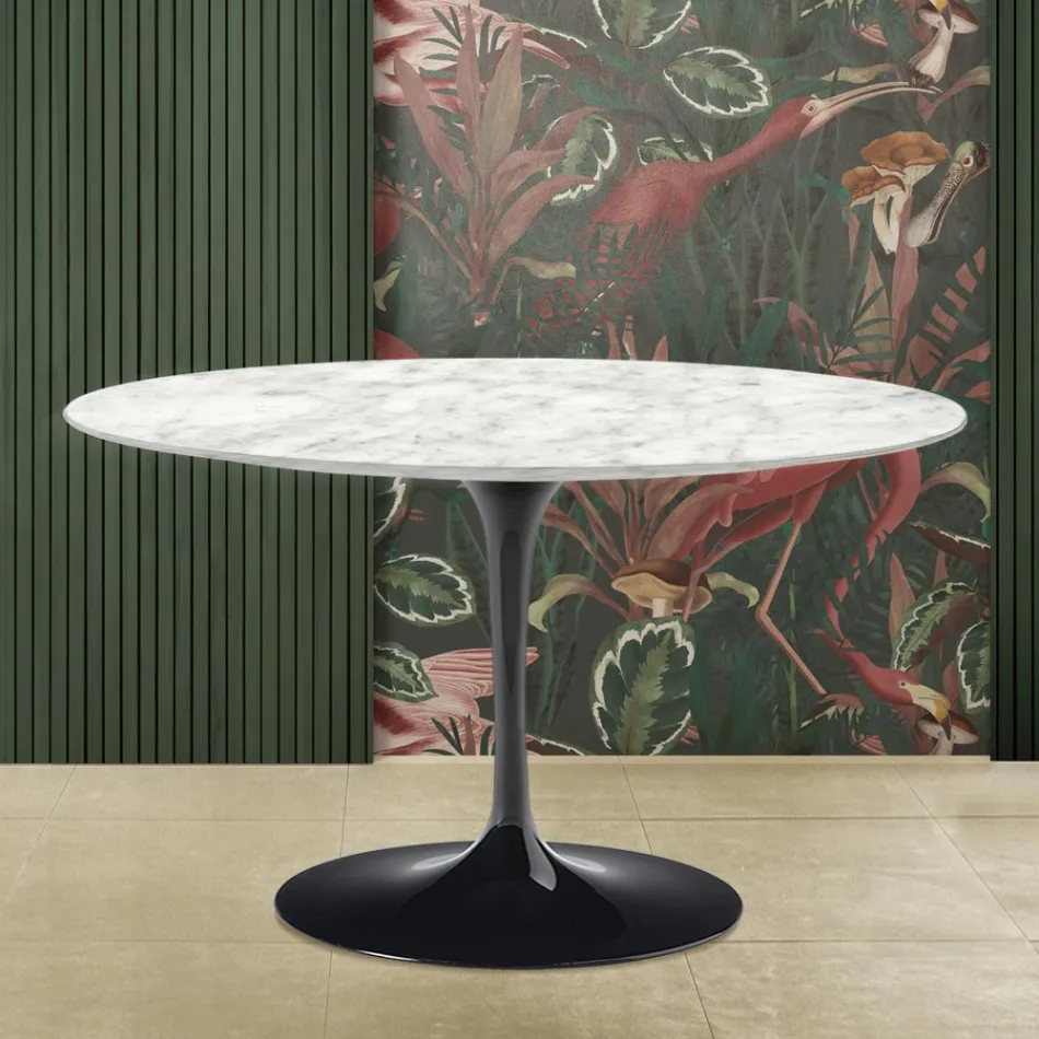 Tulip Table Eero Saarinen H 73 in Carrara Marble Made in Italy Viadurini