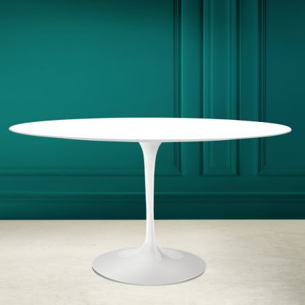 Tulip Table Eero Saarinen H 73 Oval in Absolute White Ceramic Made in Italy - Scarlet Viadurini