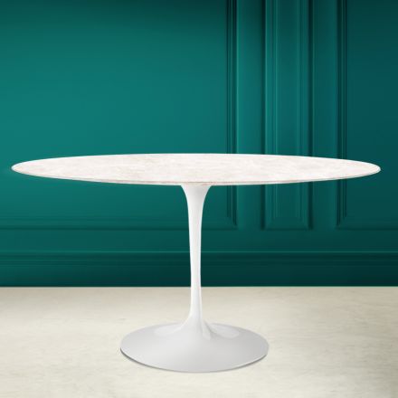 Tulip Table Eero Saarinen H 73 Oval in Diamond Cream Ceramic Made in Italy - Scarlet Viadurini