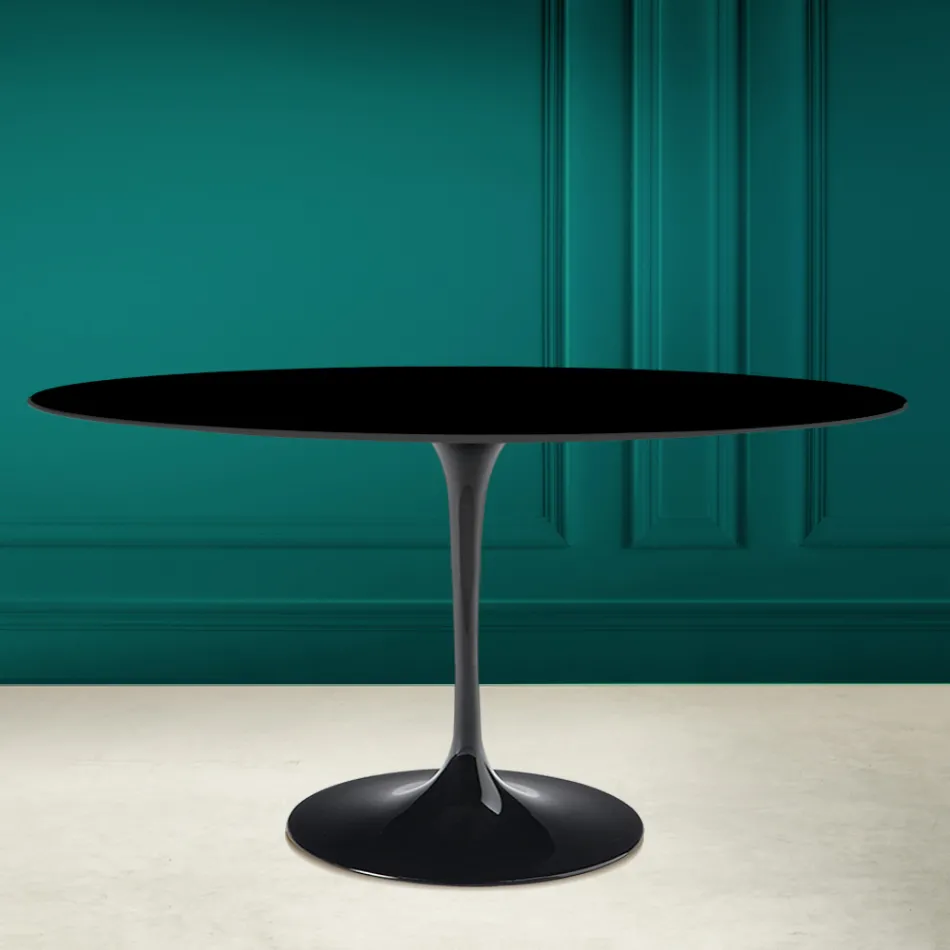 Tulip Table Eero Saarinen H 73 Oval in Absolute Black Ceramic Made in Italy - Scarlet Viadurini