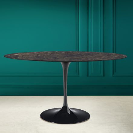 Tulip Table Eero Saarinen H 73 Oval in Ceramic Noir Desire Made in Italy - Scarlet Viadurini