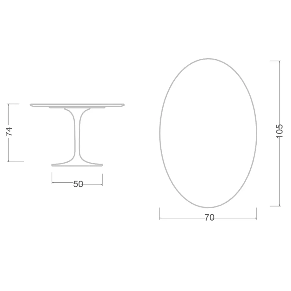 Tulip Table Eero Saarinen H 73 Oval in Ceramic Pietra Grey Made in Italy - Scarlet Viadurini