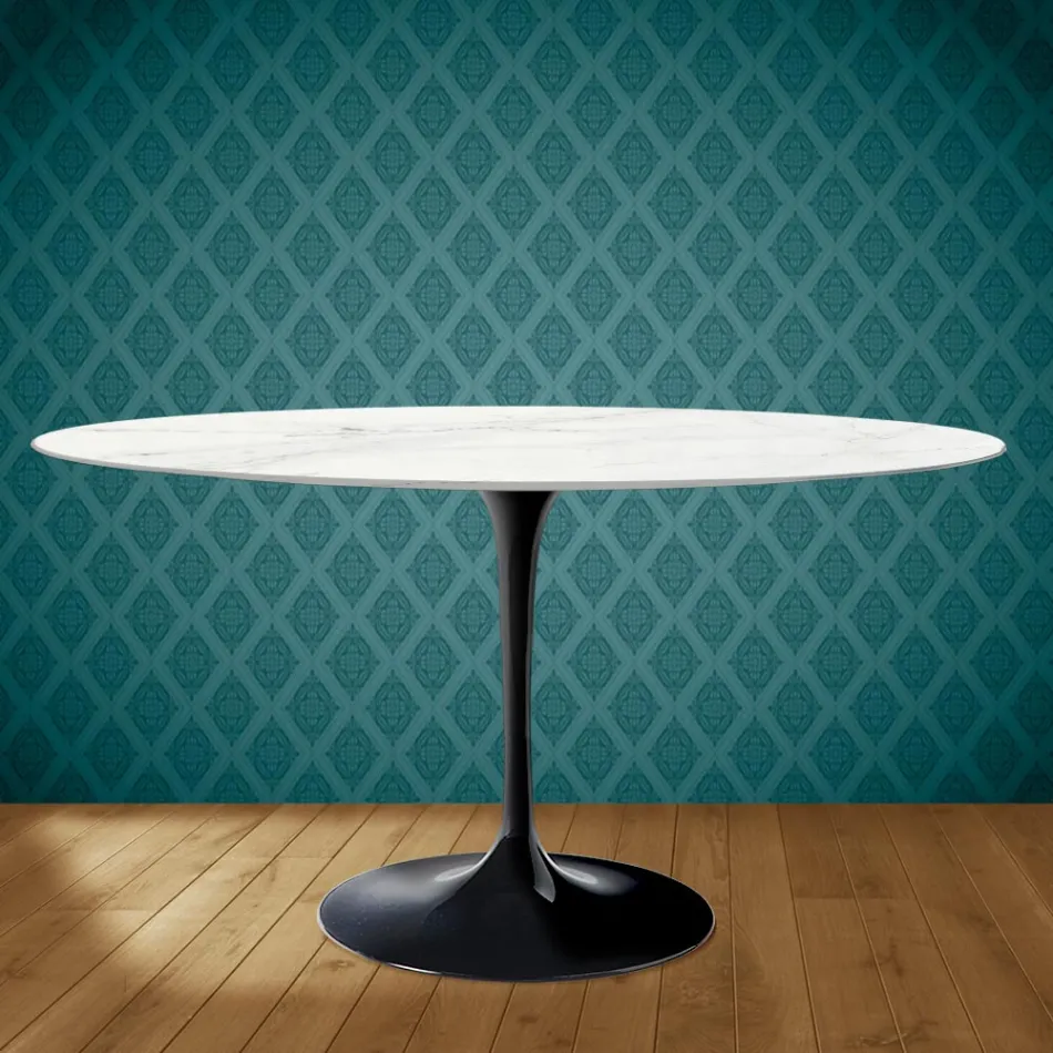 Tulip Table Eero Saarinen H 73 Oval in Ceramic Rem Made in Italy - Scarlet Viadurini