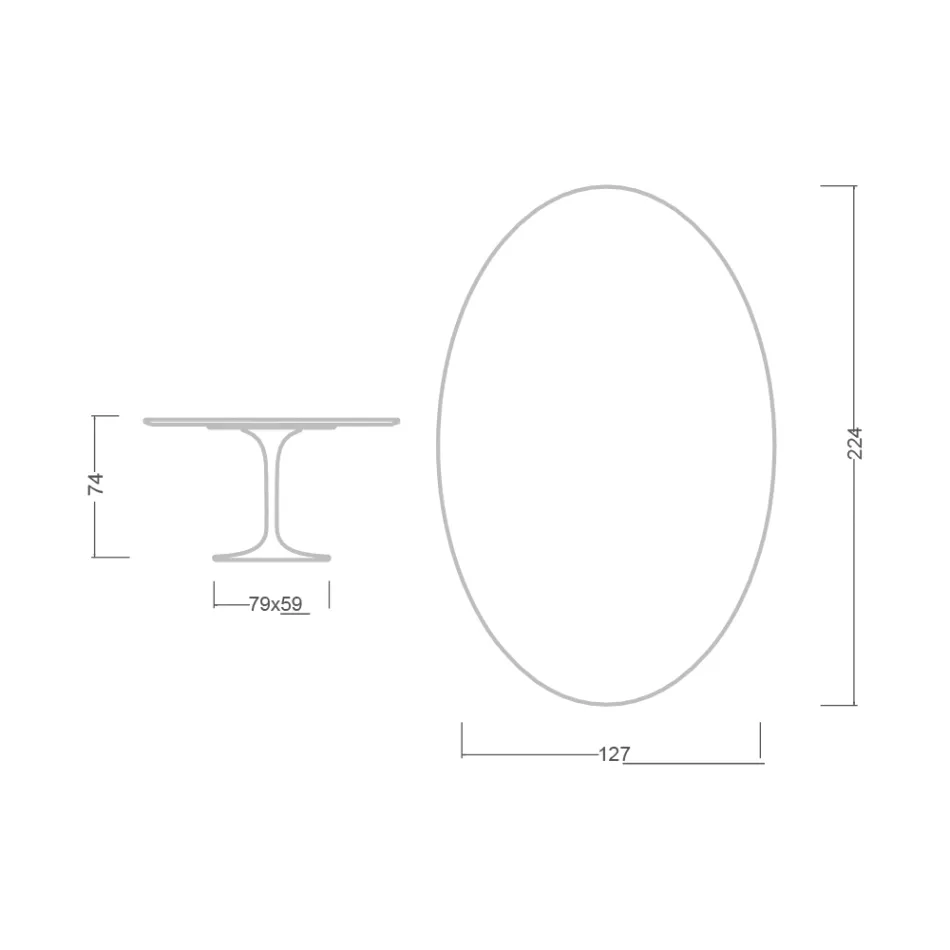 Tulip Table Eero Saarinen H 73 Oval in Statuario Ceramic Full Vein - Scarlet Viadurini