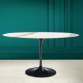 Tulip Table Eero Saarinen H 74 Oval in Statuario Ceramic Full Vein - Scarlet