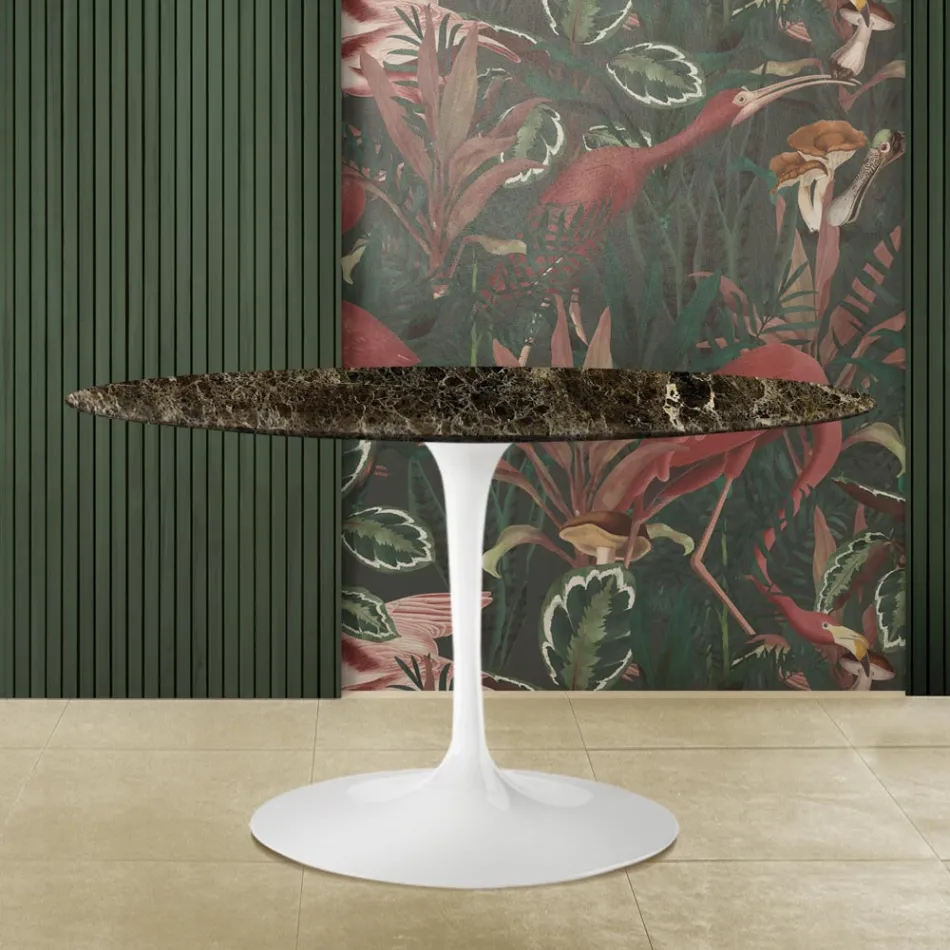 Eero Saarinen Tulip Table H 73 Oval in Dark Emperador Marble Made in Italy - Scarlet Viadurini