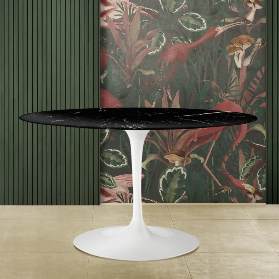 Eero Saarinen Tulip Table H 73 Oval in Black Marquinia Marble Made in Italy - Scarlet Viadurini