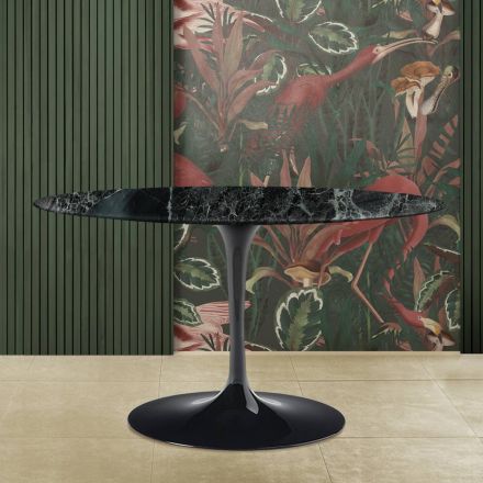 Eero Saarinen Tulip Table H 73 Oval in Green Alpi Marble Made in Italy - Scarlet Viadurini