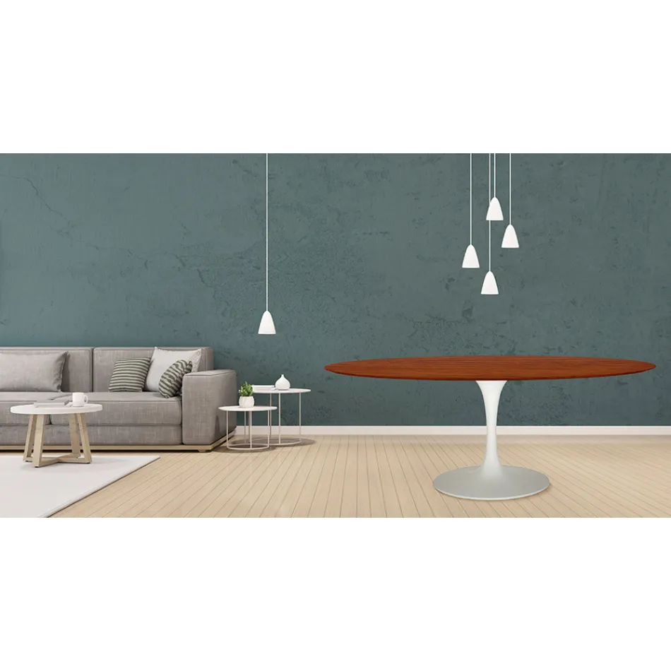 Tulip Table Eero Saarinen H 73 Oval in Cherry Stained Oak Made in Italy - Scarlet Viadurini