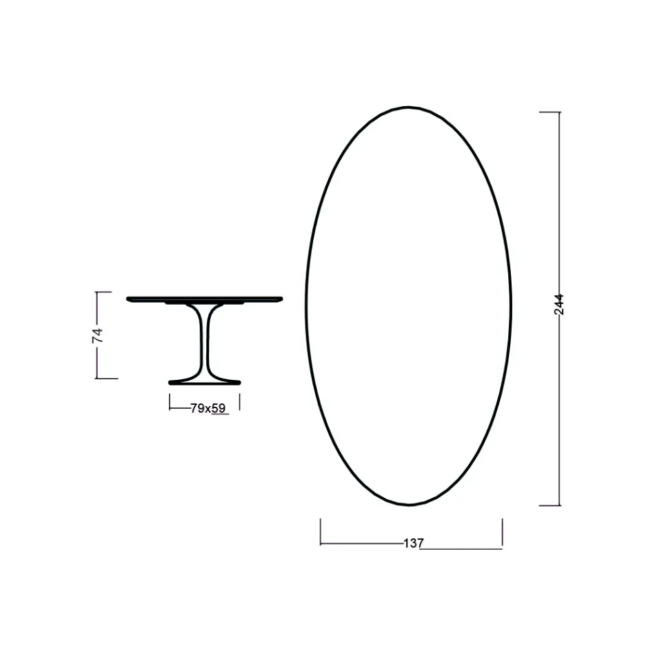 Tulip Table Eero Saarinen H 73 Oval in Cherry Stained Oak Made in Italy - Scarlet Viadurini
