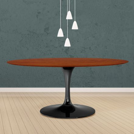 Tulip Table Eero Saarinen H 73 Oval in Cherry Stained Oak Made in Italy - Scarlet Viadurini