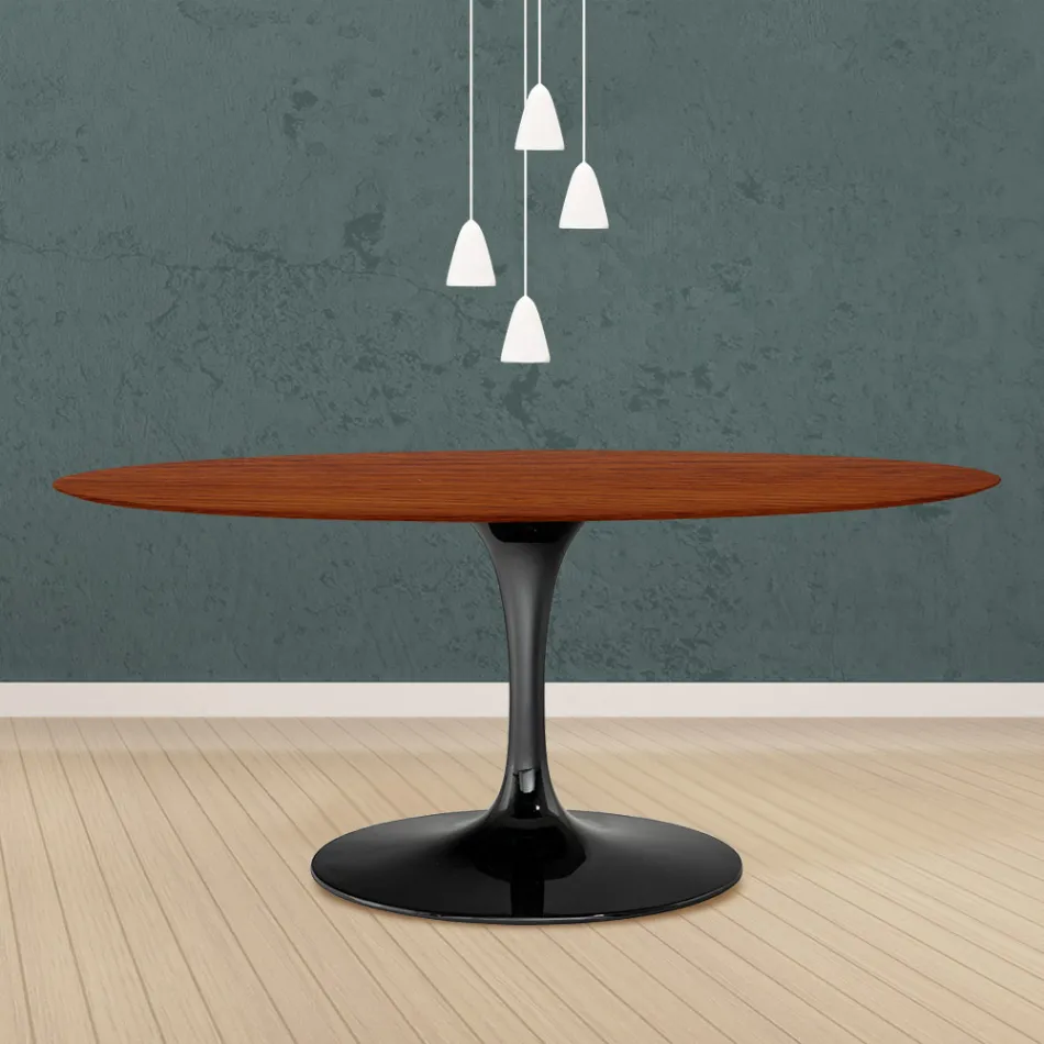 Tulip Table Eero Saarinen H 73 Oval in Cherry Stained Oak Made in Italy - Scarlet Viadurini