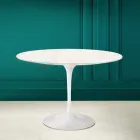 Tulip Table Eero Saarinen H 73 Round in Diamond Cream Ceramic Made in Italy - Scarlet Viadurini