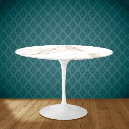 Tulip Table Eero Saarinen H 73 Round in Ceramic Entzo Made in Italy - Scarlet Viadurini