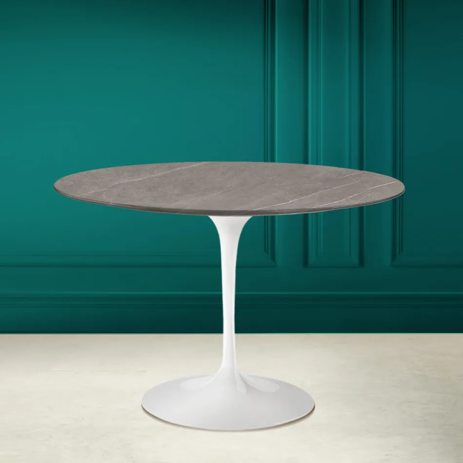 Tulip Table Eero Saarinen H 73 Round in Ceramic Pietra Grey Made in Italy - Scarlet Viadurini