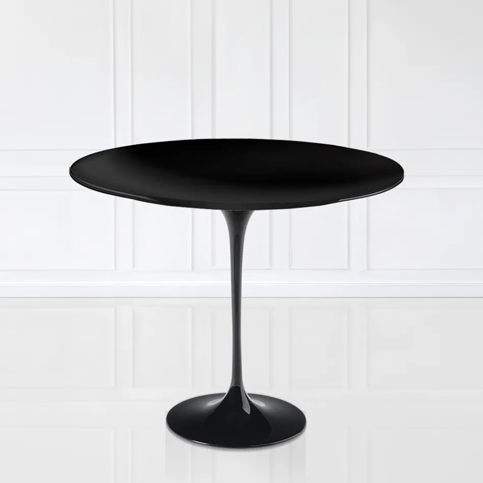 Eero Saarinen H 73 Round Tulip Table in Black Liquid Laminate Made in Italy - Scarlet Viadurini