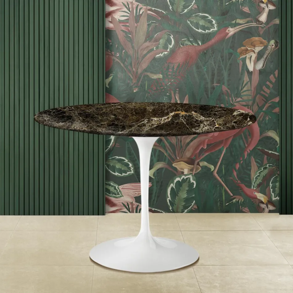 Eero Saarinen Tulip Table H 73 Round in Dark Emperador Marble Made in Italy - Scarlet Viadurini