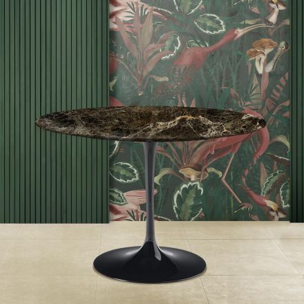 Eero Saarinen Tulip Table H 73 Round in Dark Emperador Marble Made in Italy - Scarlet Viadurini
