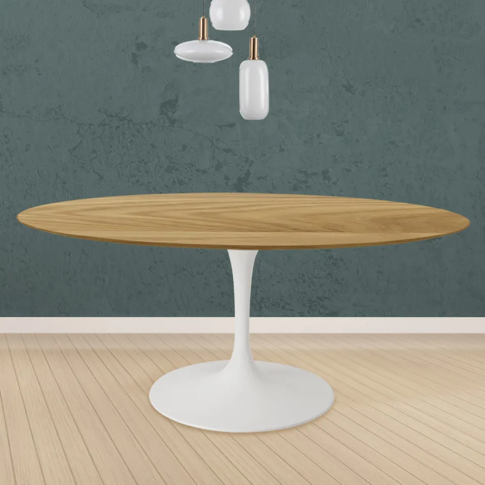 Tulip Table Eero Saarinen H 73 Round in Natural Oak Made in Italy - Scarlet Viadurini