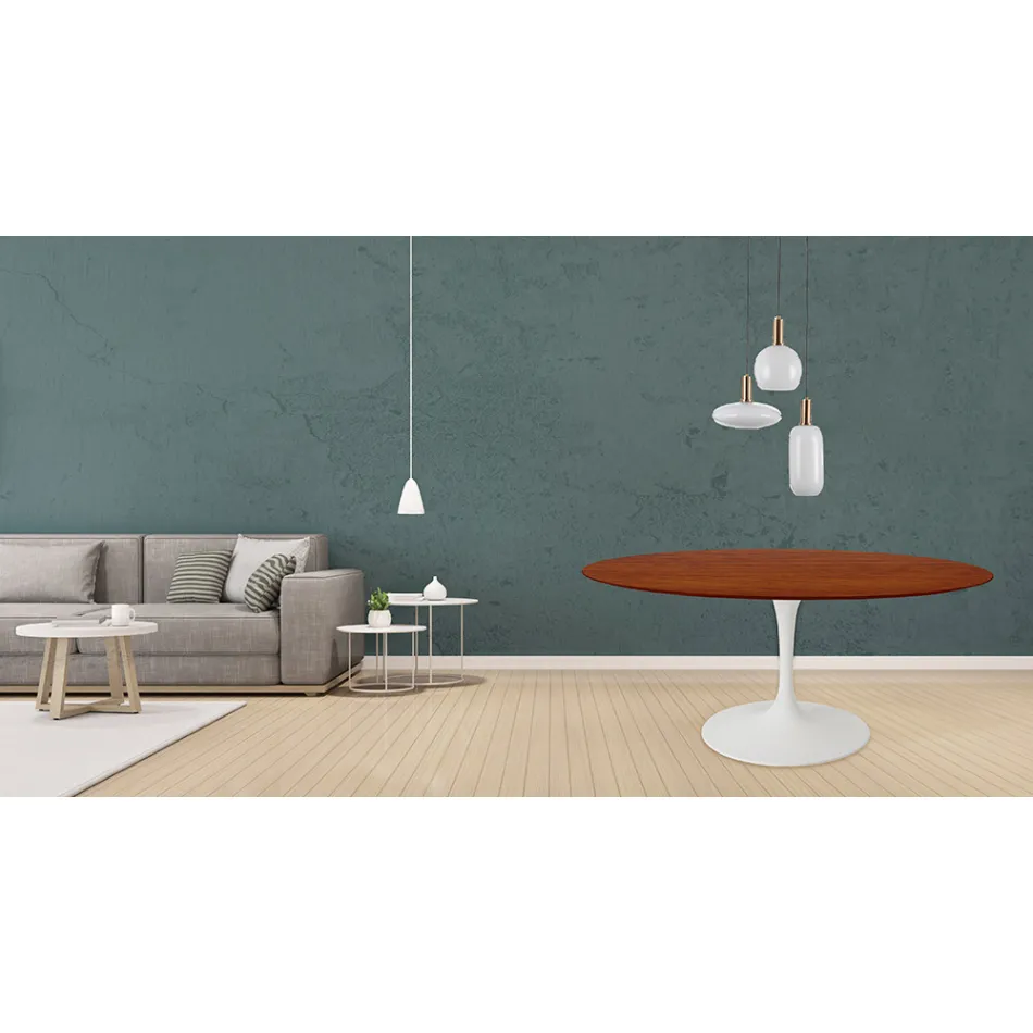 Tulip Table Eero Saarinen H 73 Round in Cherry Stained Oak Made in Italy - Scarlet Viadurini