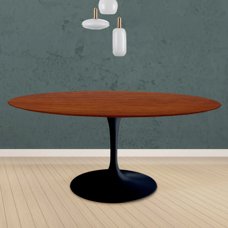 Tulip Table Eero Saarinen H 73 Round in Cherry Stained Oak Made in Italy - Scarlet Viadurini