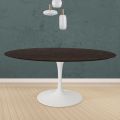 Tulip Table Eero Saarinen H 74 Round in Oak Stained Moka Made in Italy - Scarlet