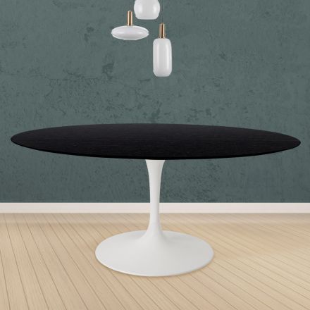 Tulip Table Eero Saarinen H 73 Round in Black Stained Oak Made in Italy - Scarlet Viadurini