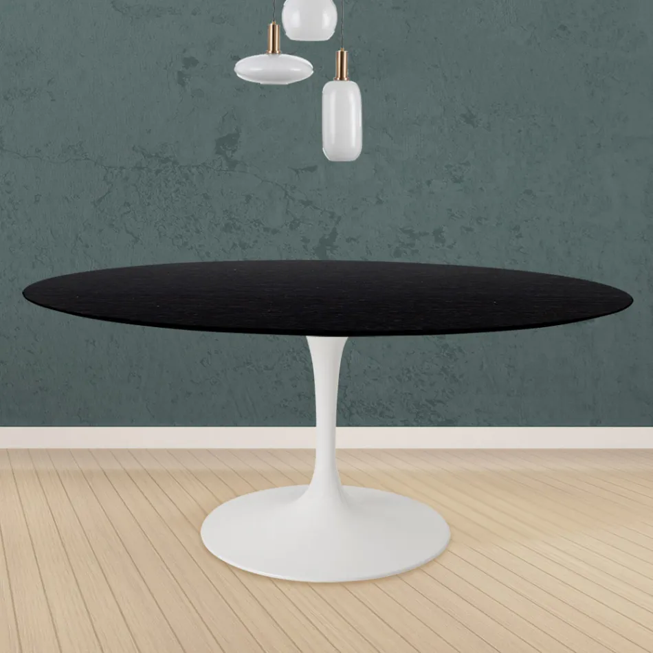 Tulip Table Eero Saarinen H 73 Round in Black Stained Oak Made in Italy - Scarlet Viadurini