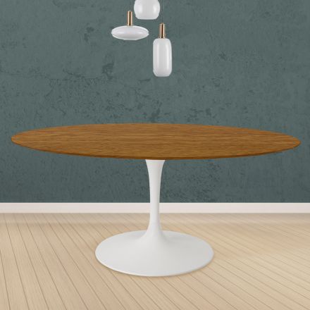 Eero Saarinen Tulip Table H 73 Round in Oak Stained Light Walnut Made in Italy - Scarlet Viadurini