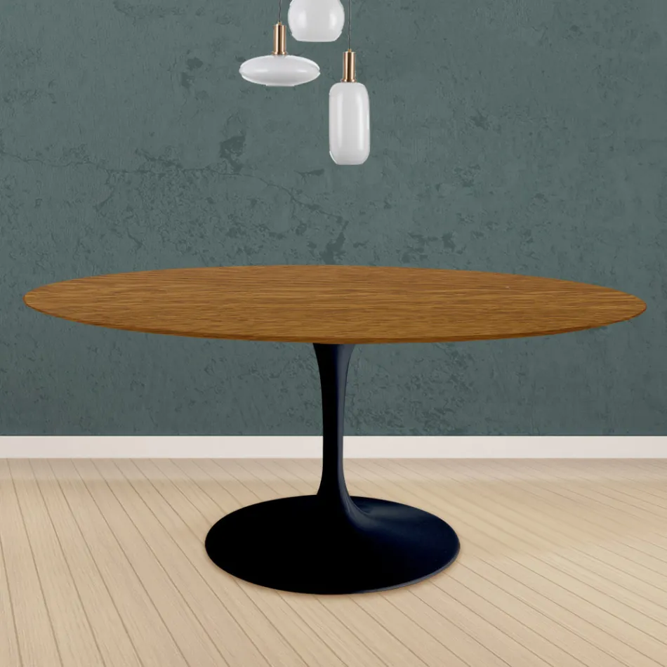 Eero Saarinen Tulip Table H 73 Round in Oak Stained Light Walnut Made in Italy - Scarlet Viadurini
