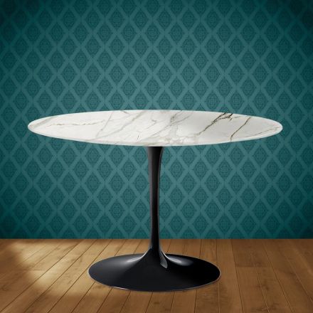 Eero Saarinen Tulip Table H 74 in Polished Ceramic Made in Italy - Scarlet Viadurini