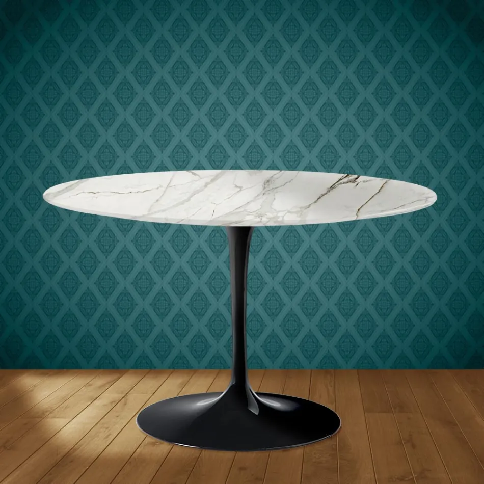 Eero Saarinen Tulip Table H 74 in Polished Ceramic Made in Italy - Scarlet Viadurini
