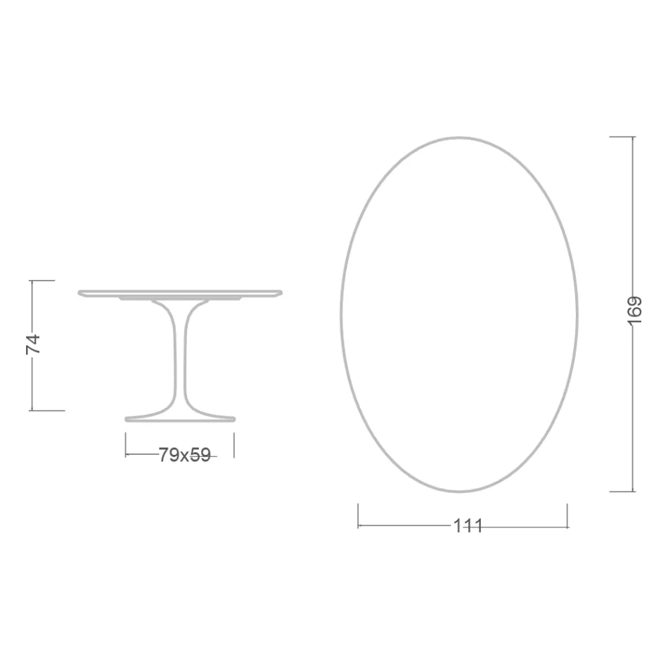 Eero Saarinen Tulip Table H 74 Oval in Ceramic Aura 22 Made in Italy - Scarlet Viadurini