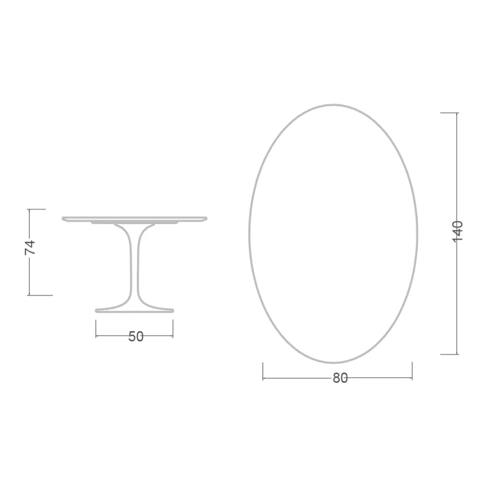 Eero Saarinen Tulip Table H 74 Oval in Domoos Ceramic Made in Italy - Scarlet Viadurini